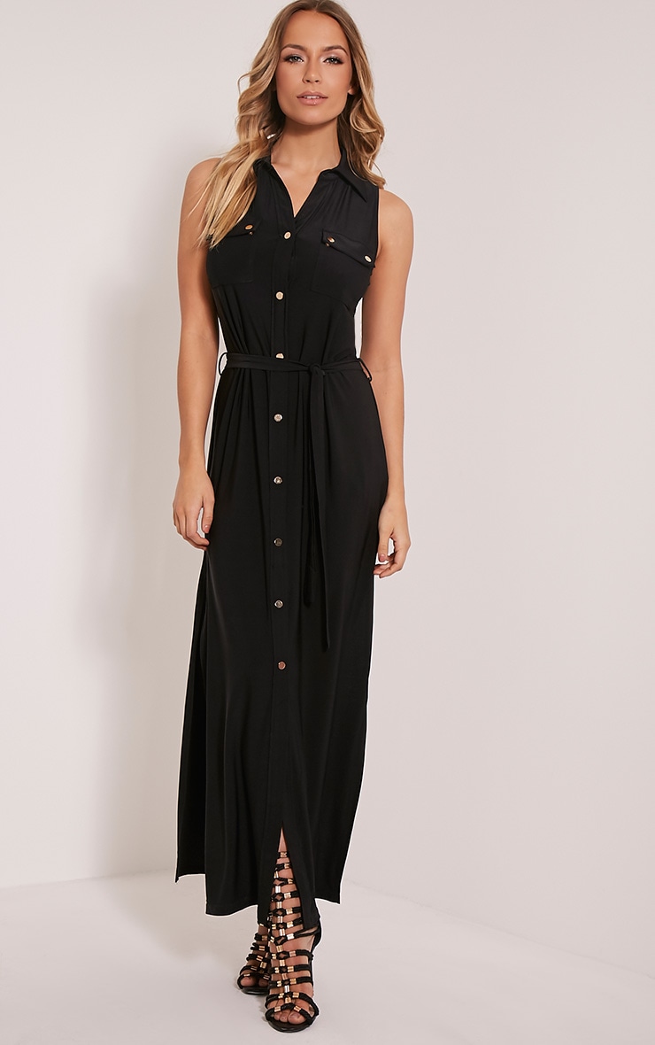 Marsia Black Sleeveless Utility Maxi Dress PrettyLittleThing