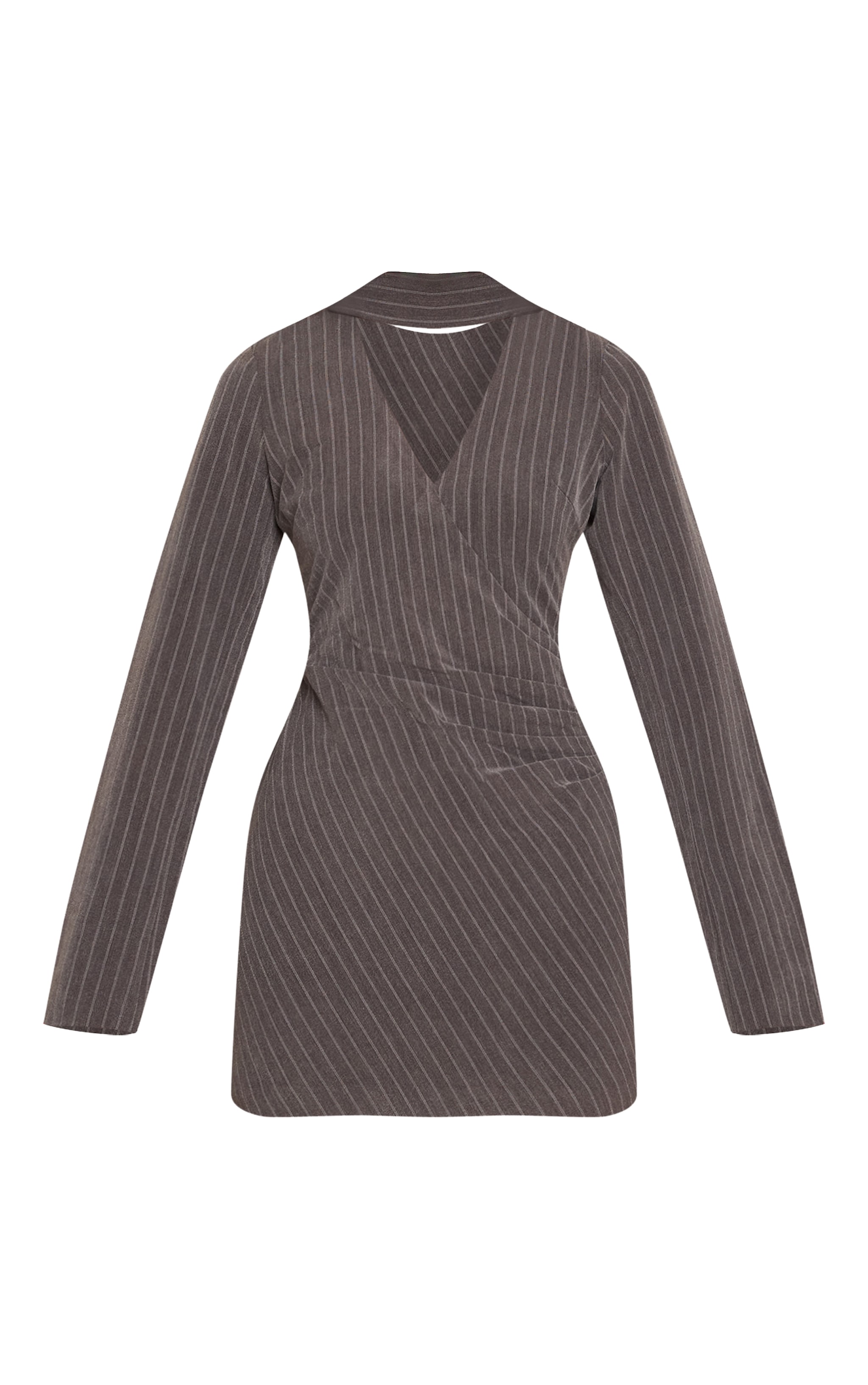 Charcoal Pinstripe Scarf Detail Long Sleeve Bodycon Dress image 5