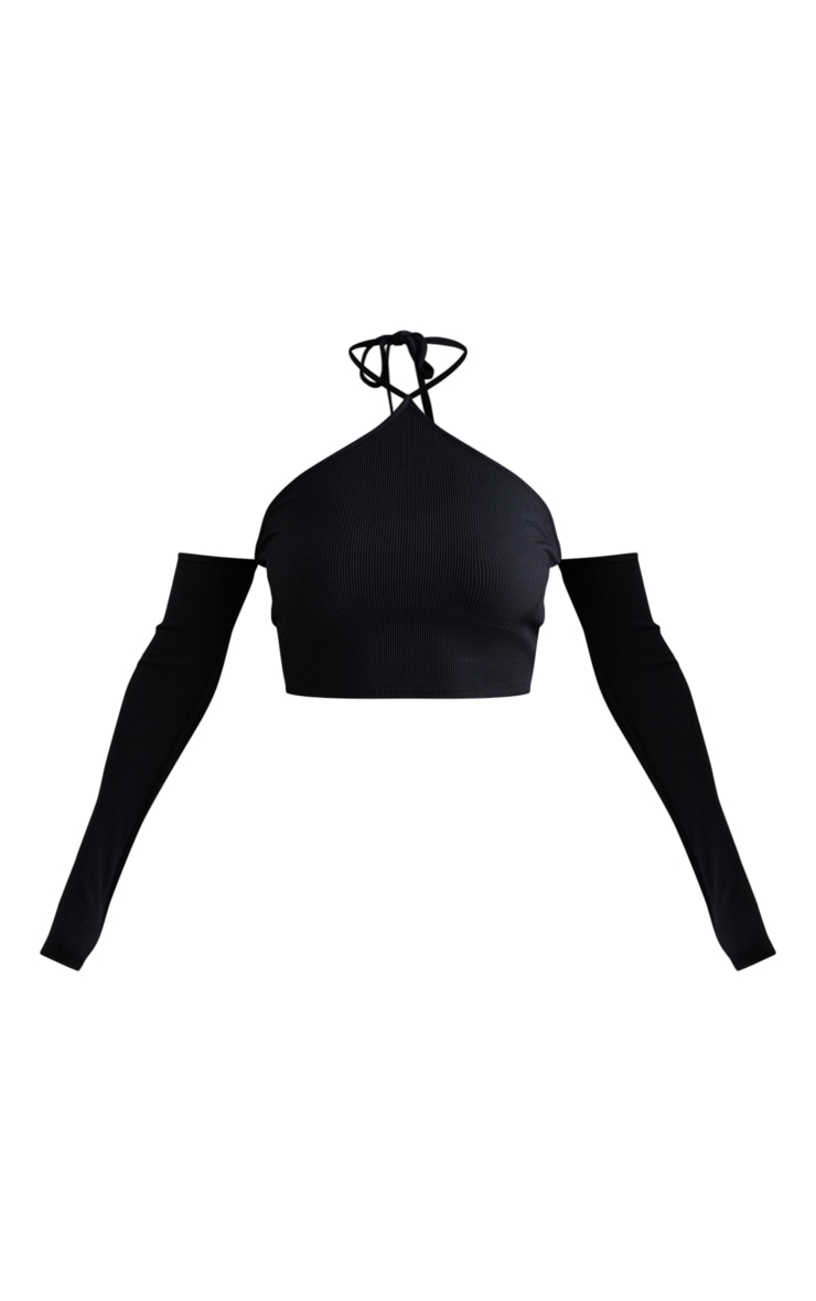 Black Rib Halterneck Cold Shoulder Top image 5