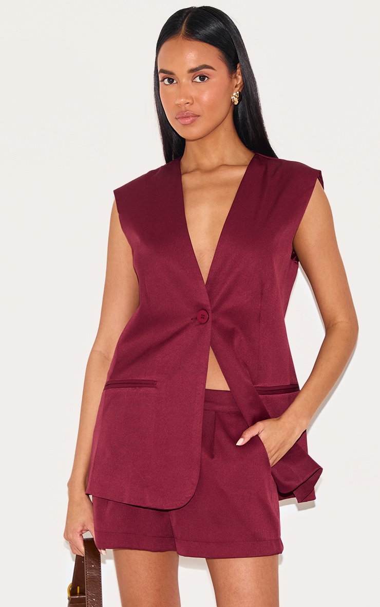 Burgundy Premium Tailored Woven Shorts image 4