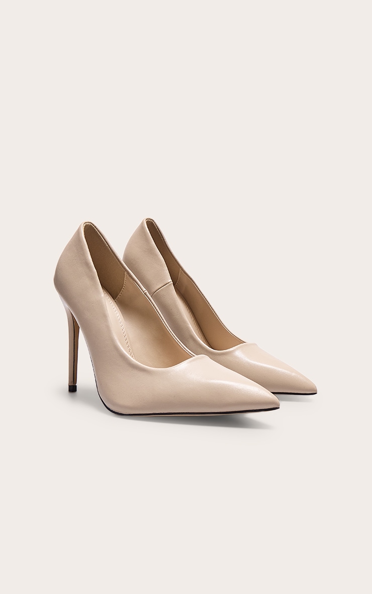 Taupe PU High Stiletto Court Heels image 2