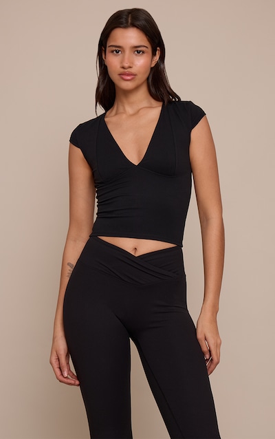 Tall Black Snatched Sculpt V Neck Crop Top