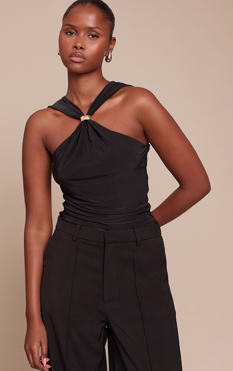 Black Double Layer Slinky Trim Detail Sleeveless Top image 1