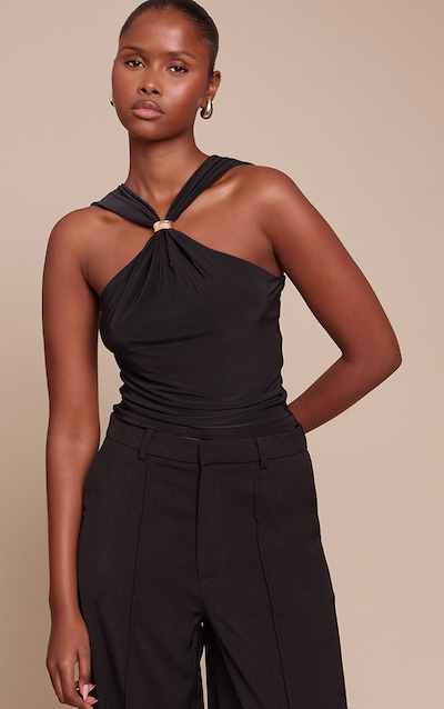 Black Double Layer Slinky Trim Detail Sleeveless Top