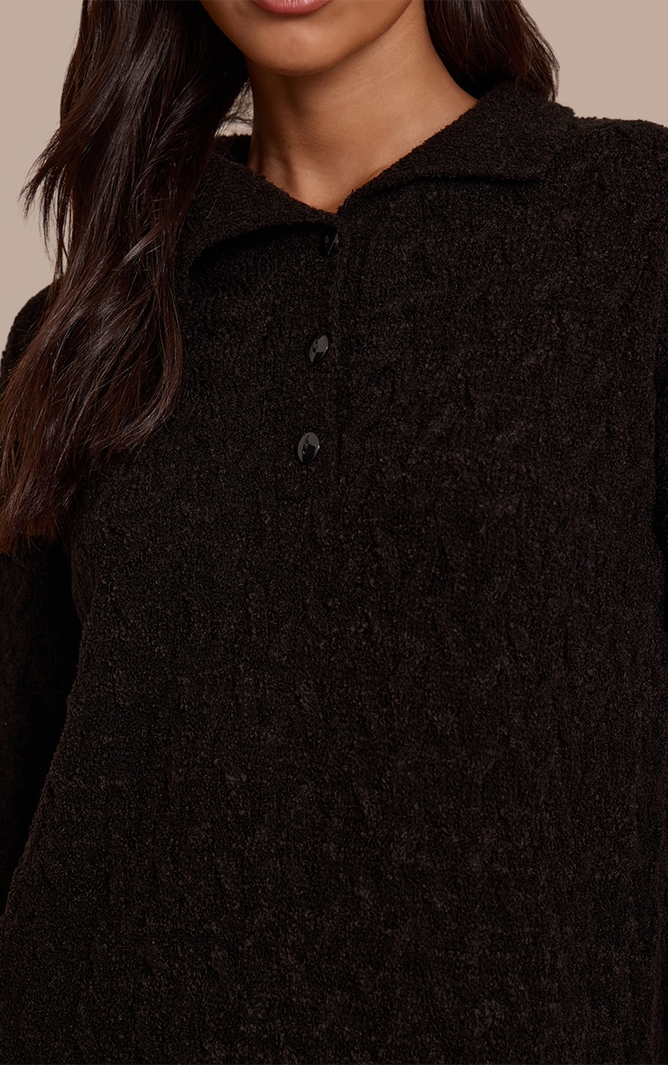 Tall Black Boucle Cable Knit Mini Shirt Dress image 4