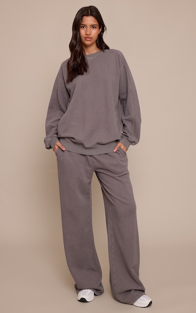Tall Charcoal Acid Washed Wide Leg Track Pants