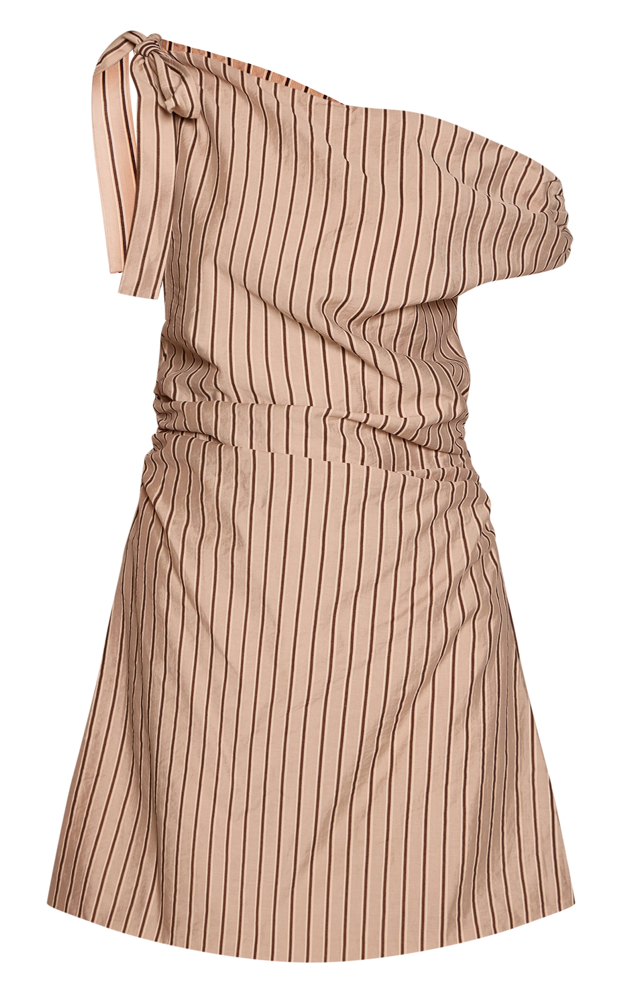 Taupe Striped Asymmetric Tie Shoulder Bodycon Dress image 5