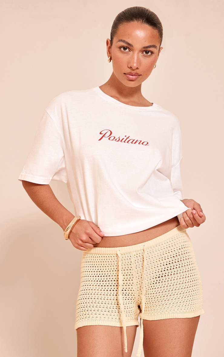 Lemon Fine Crochet Knit Drawstring Shorts image 1
