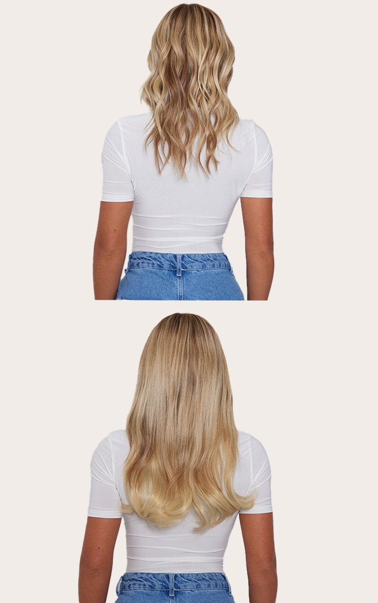 Lullabellz Thick 14" 1 Piece Blow Dry Wavy Clip In Hair Extensions Light Blonde image 4