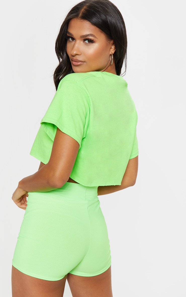 Lime Oversized Crop T Shirt Tops PrettyLittleThing