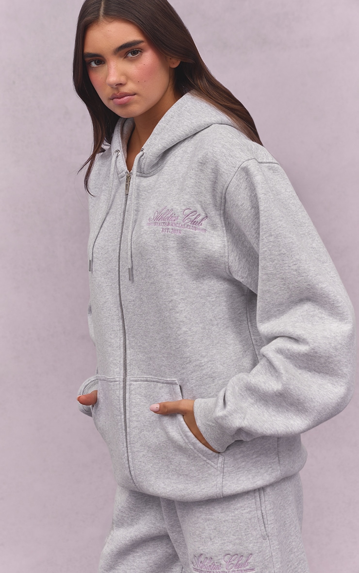 Ash Grey Athletics Club Cotton Fleece Oversized Full Zip Hoodie image 4
