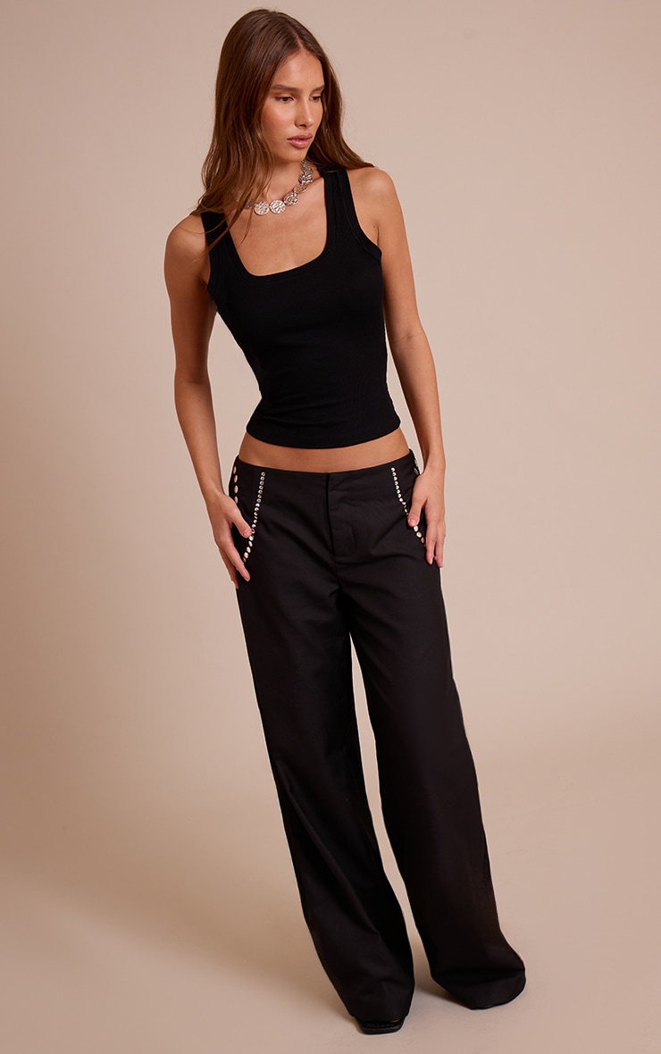 Black Studded Swirl Low Rise Pants  image 1