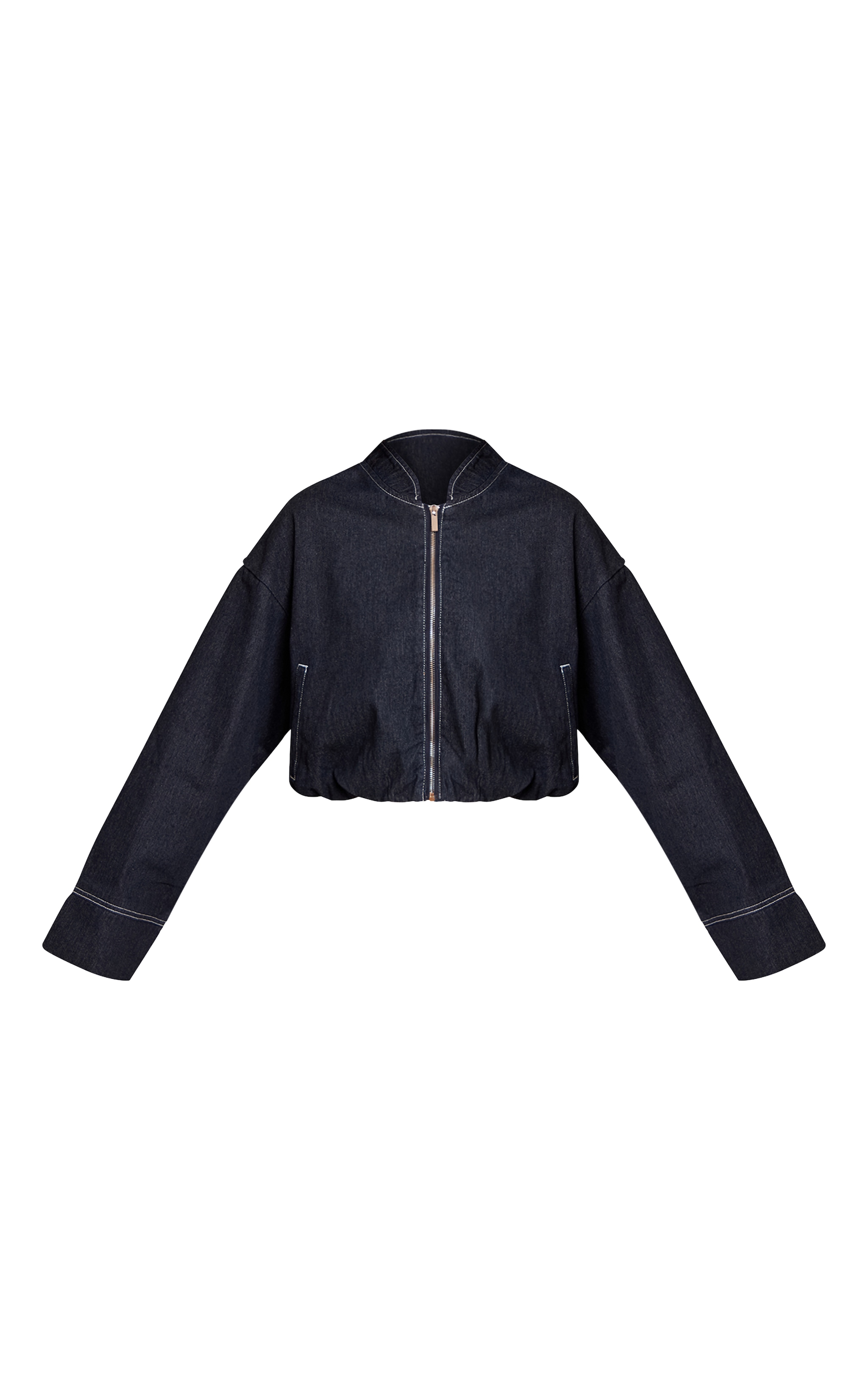 Indigo Bubble Hem Cropped Denim Bomber Jacket image 5