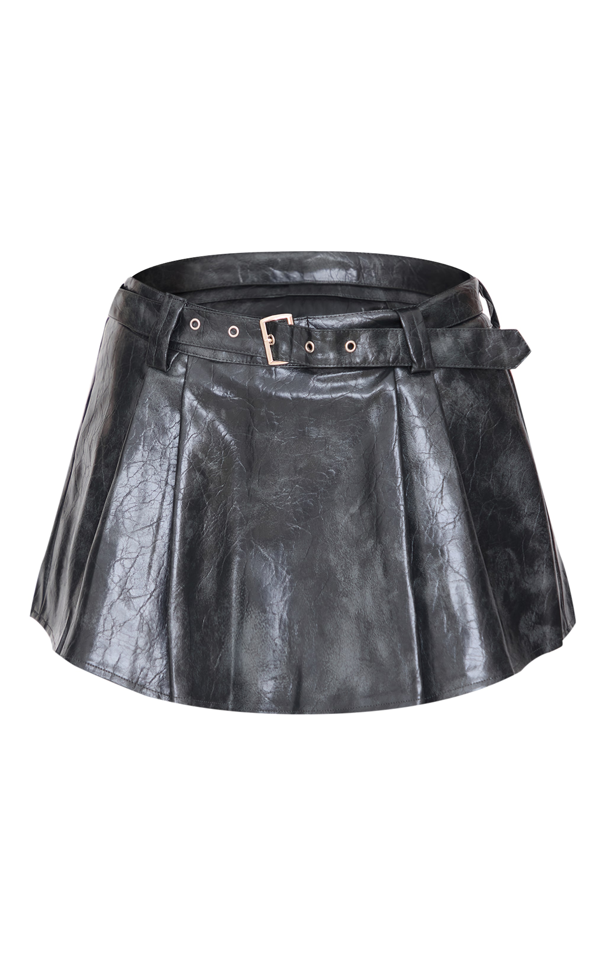 Mini-jupe plissée en PU gris anthracite délavé à ceinture image 6