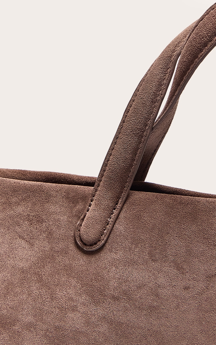 Chocolate Faux Suede Elongated Hand Bag image 4