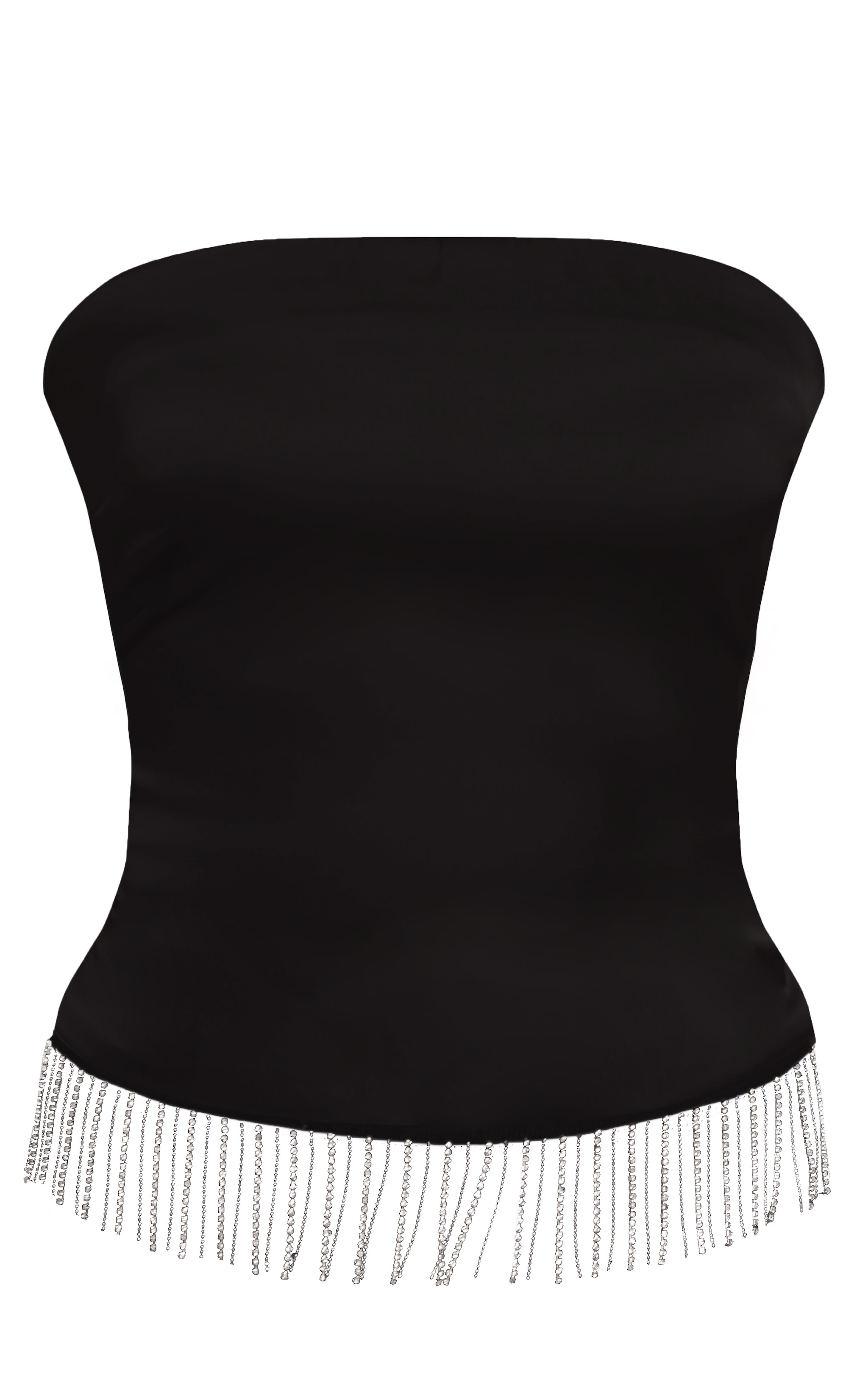 Black Satin Diamante Trim Longline Bandeau Top image 5