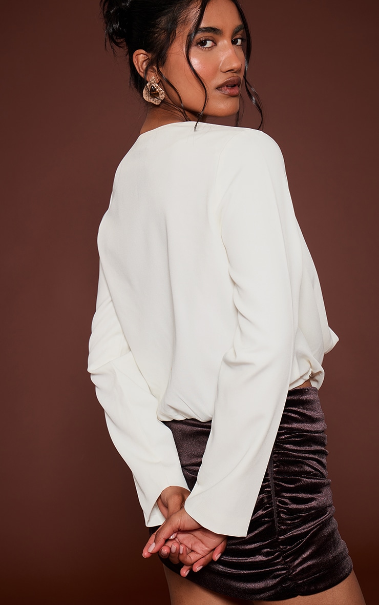 White Woven Drape Plunge Top image 2