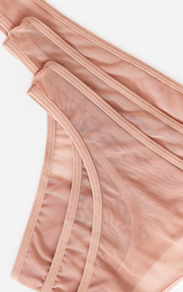 Nude Mesh Pack of 3 Basic Thongs image 1