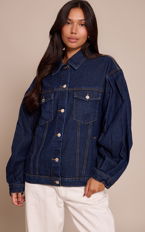 Veste oversize en jean indigo à manches cocon