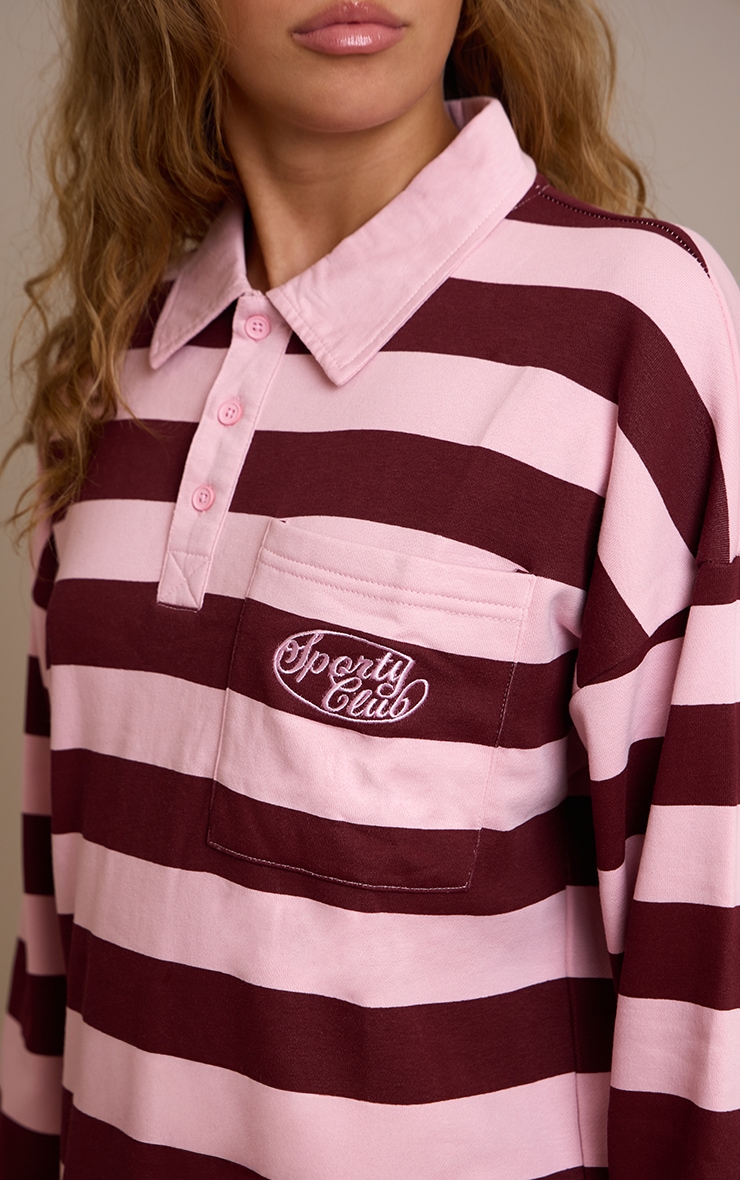 Burgundy And Pink Sports Club Stripe Polo Tshirt image 4