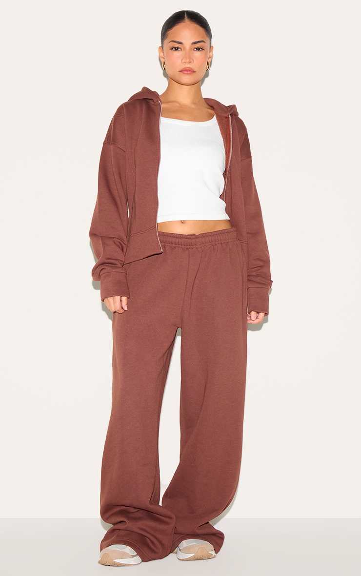 Petite Deep Chocolate Mid Rise Drawstring Wide Leg Track Pants image 1