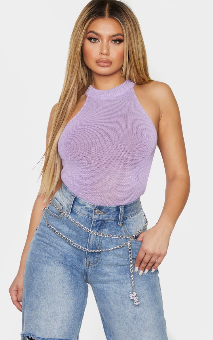 Lilac Rib Round Neck Vest