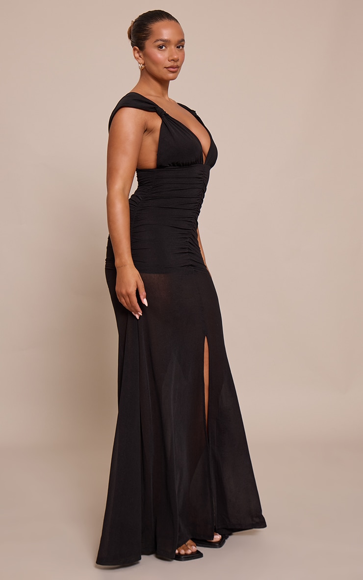 Shape Black Knot Detail Plunge Neck Ruched Maxi Dress image 3