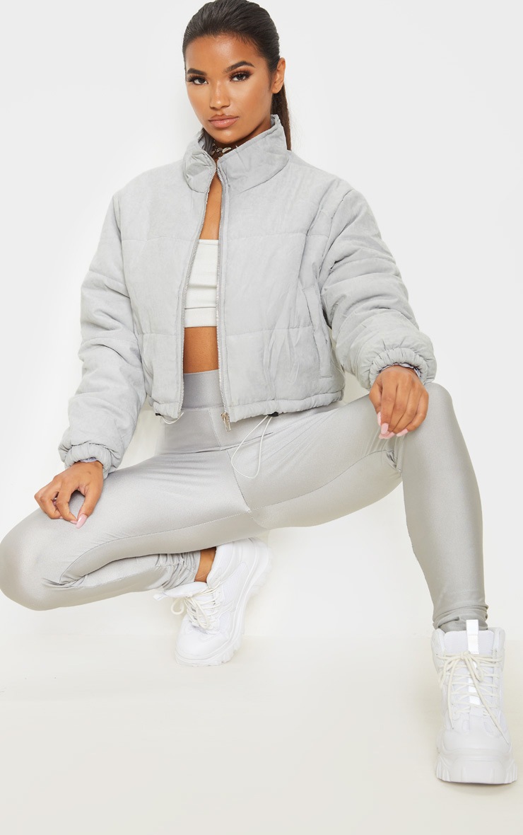 Grey Super Cropped Peach Skin Puffer