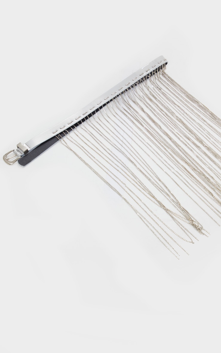 Ceinture argentée strassée à longues franges image 3