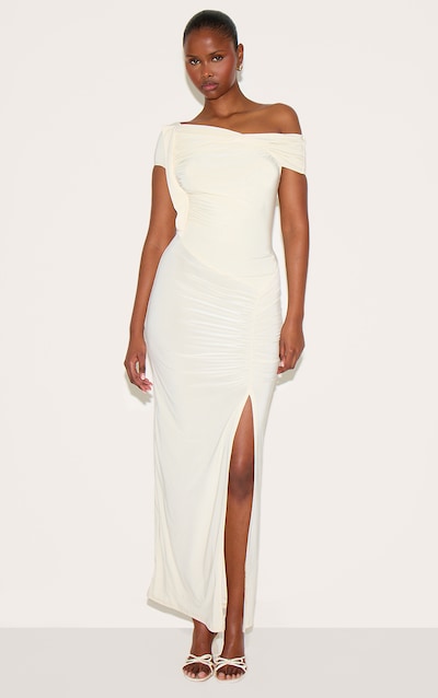 Butter Yellow Slinky Twist Detail Maxi Dress