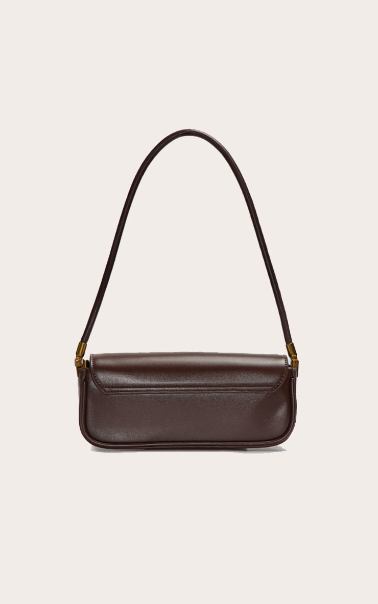 Chocolate PU Skinny Elongated Shoulder Bag image 3