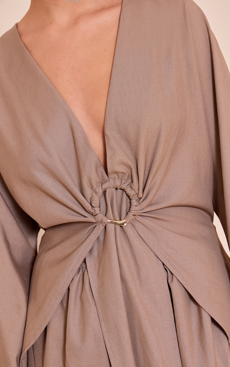 Mushroom Woven Trim Detail Plunge Drape Romper image 4