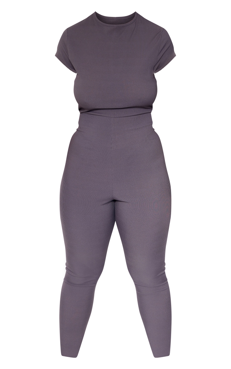 Plus Charcoal Cap Sleeve Rib Jumpsuit image 5