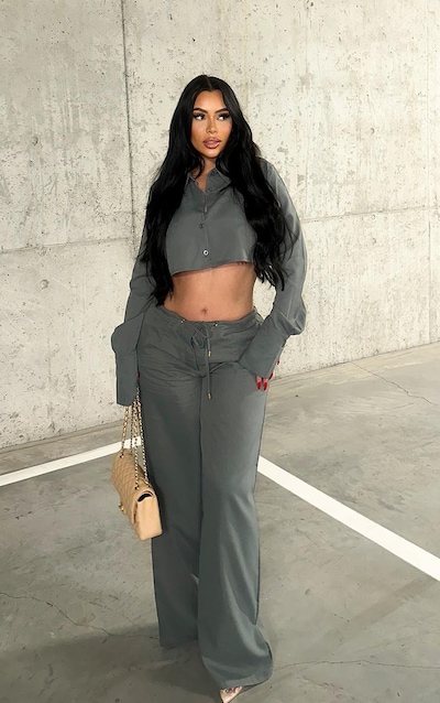 Slate Grey Oversized Drawstring Straight Leg Pants