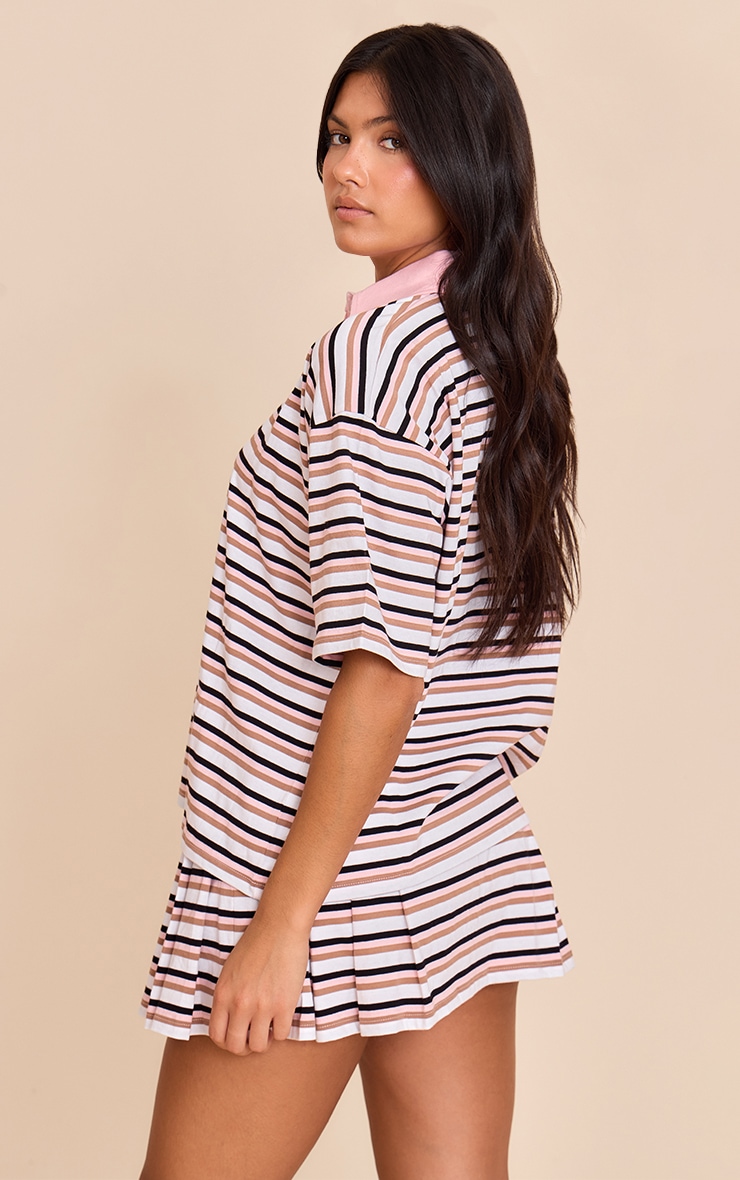 Pink Striped Oversized Collared T-shirt image 2