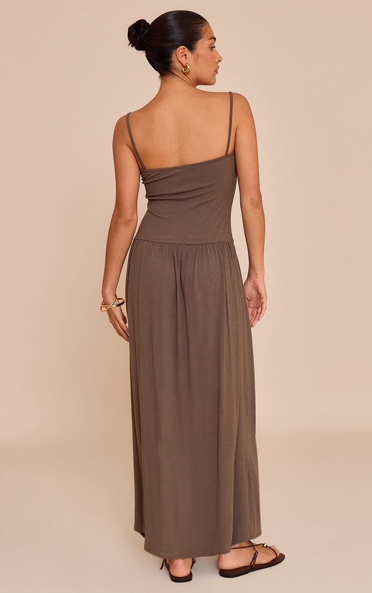 Petite Taupe Strappy Ribbed Flowy Maxi Dress image 2