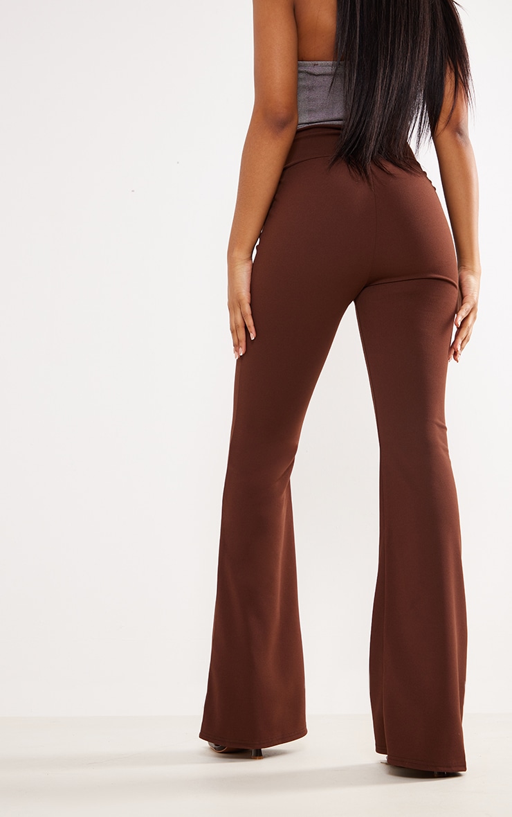 Chocolate Crepe Dip Cross Over Hem Flare Trousers image 3