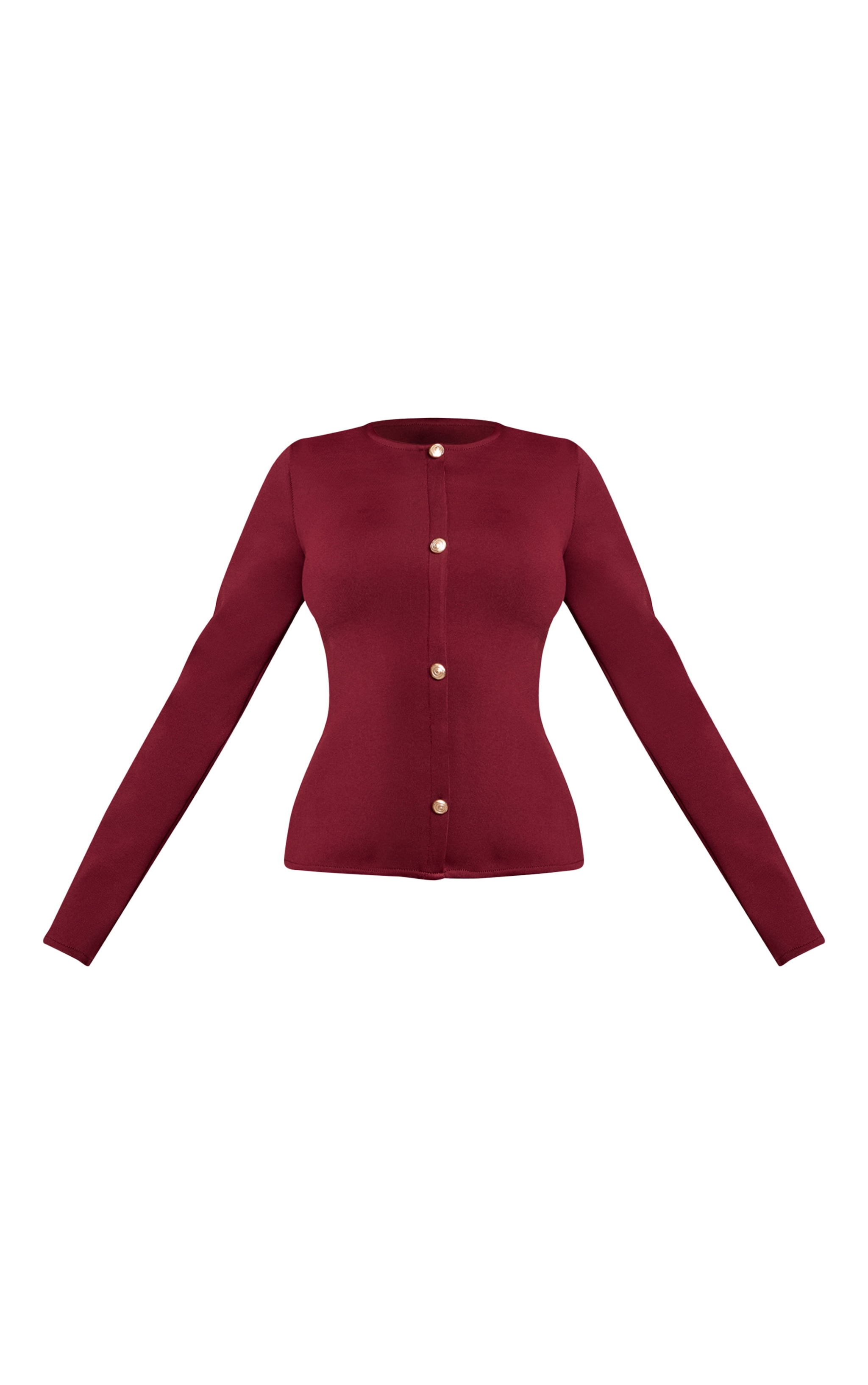 Burgundy Tailored Bandage Gold Button Cardigan  image 5