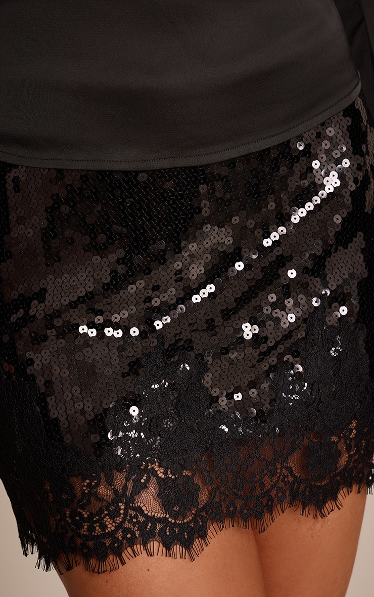 Black Sequin Lace Mini Skirt  image 5