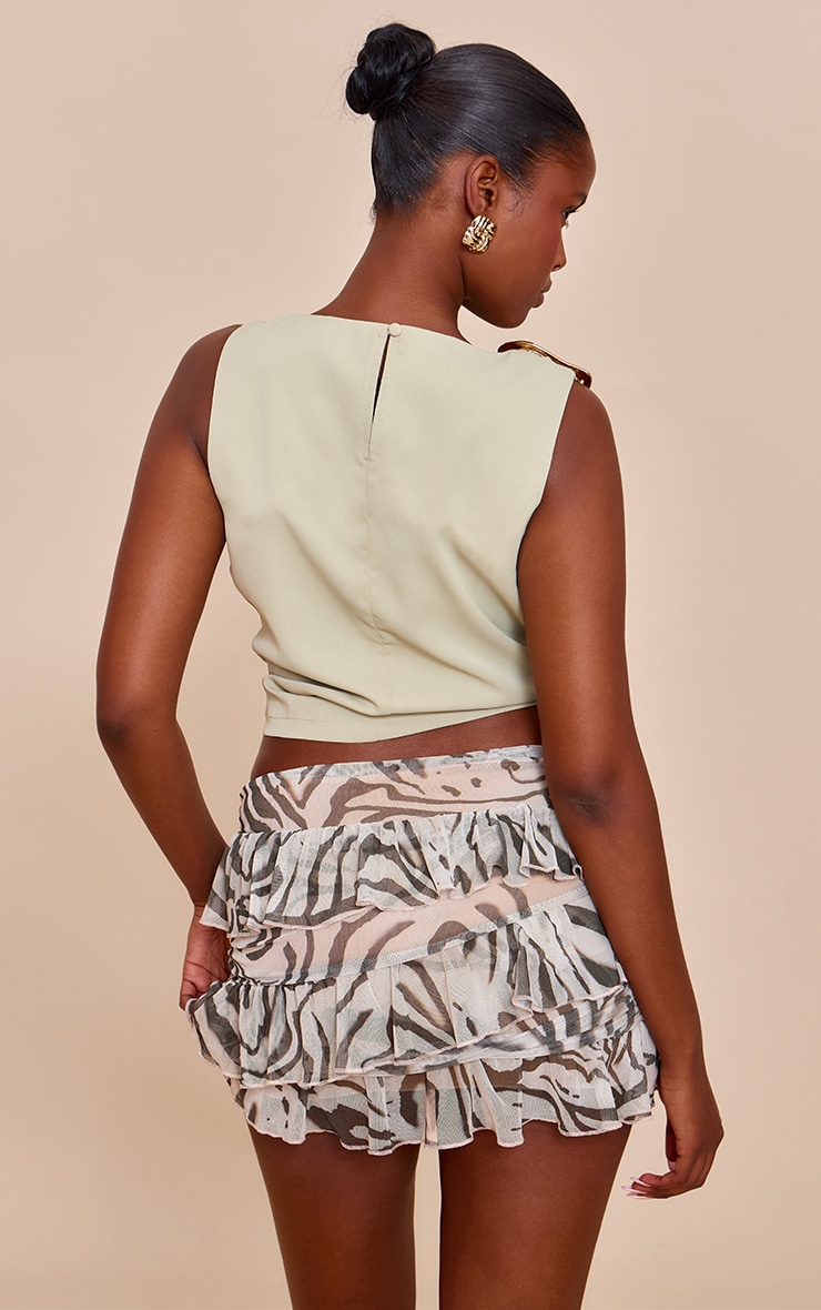 Sage Green Abstract Trim Detail Sleeveless Top image 2