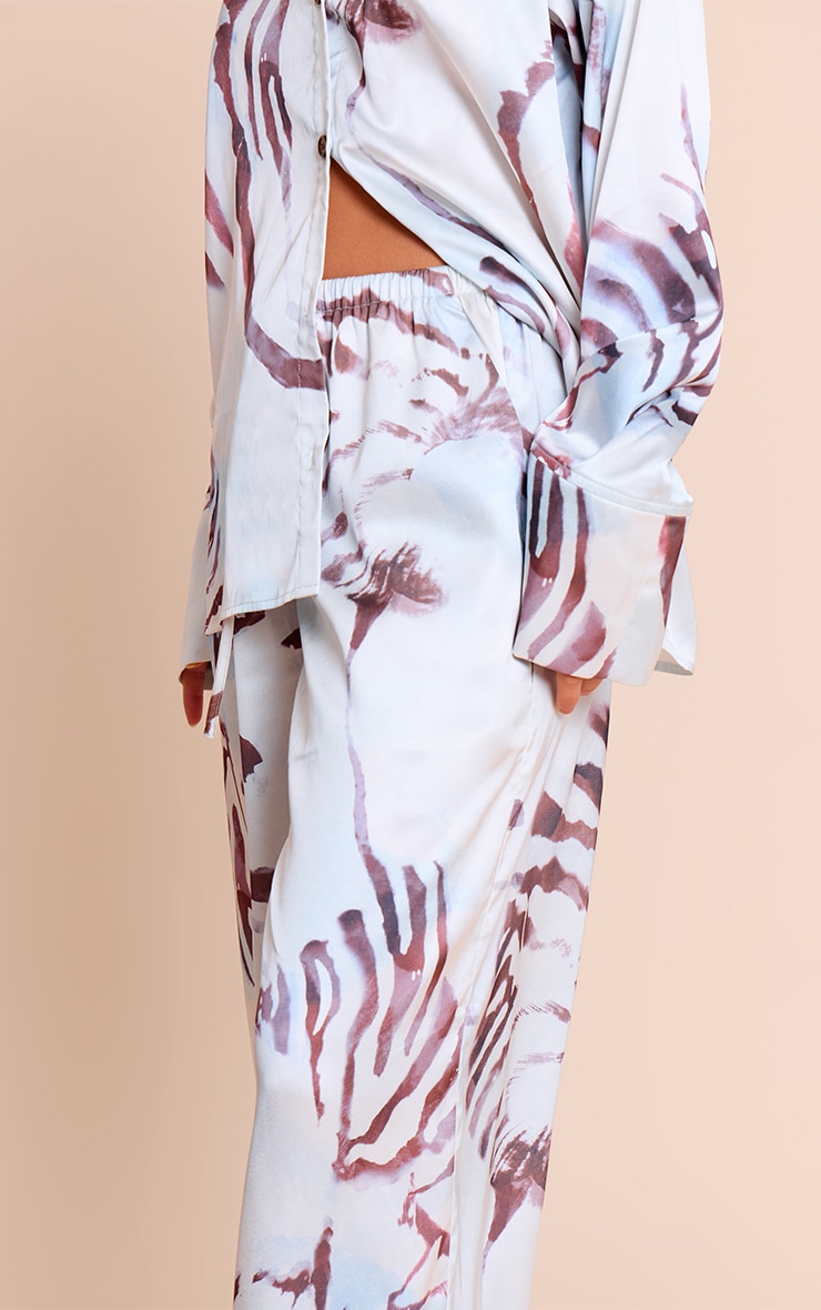White Printed Satin Drawstring Wide Leg Pants image 4