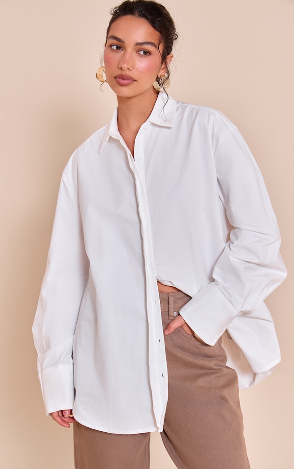 White Cotton Oversized Cuff Shirt
