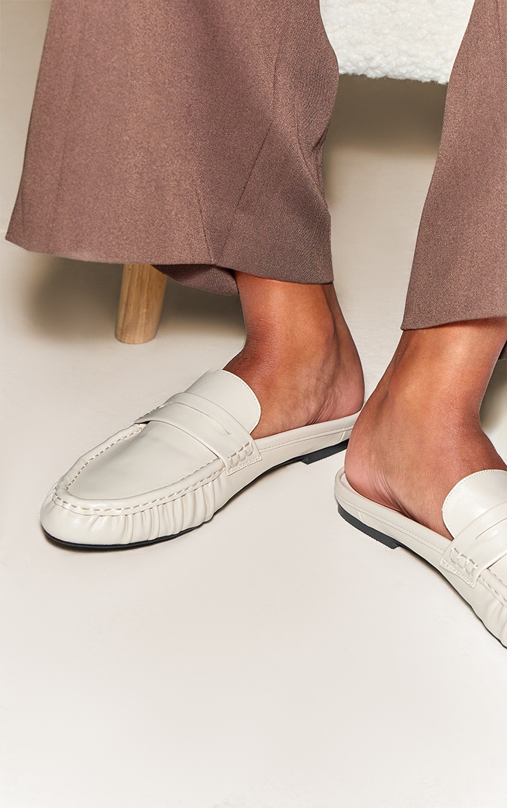 Cream Ruched Round Toe Loafer Mule image 1