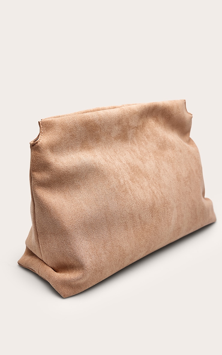 Tan Faux Suede Oversized Slouchy Clutch Bag image 3