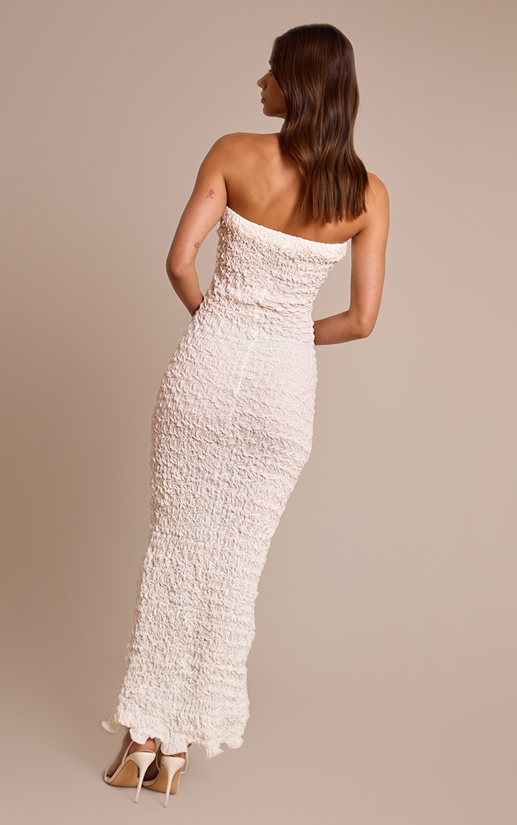 Cream Crinkle Textured Jersey Bandeau Maxi Dress image 2