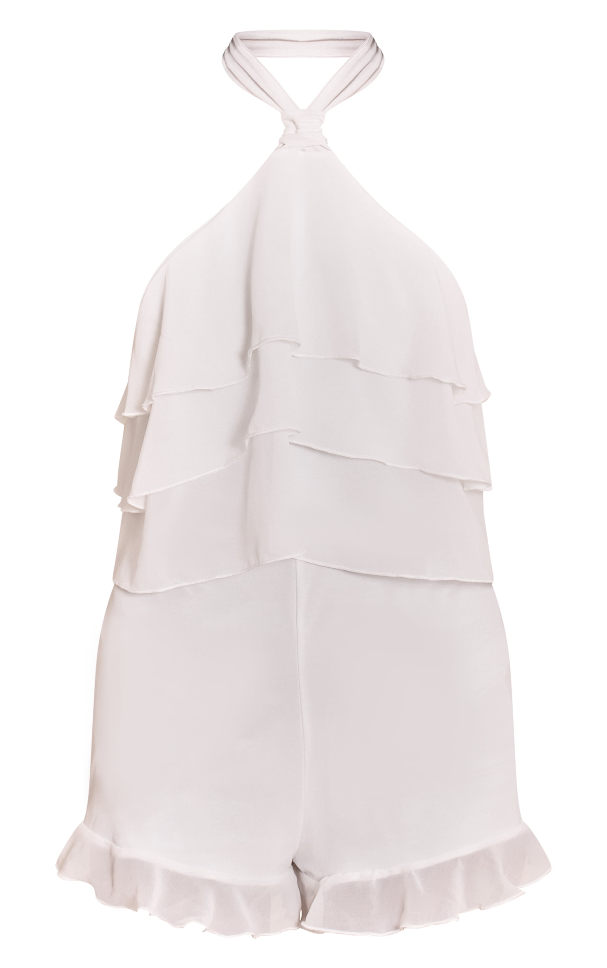 White Chiffon Halter Neck Frill Playsuit image 5