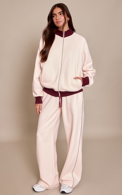 Pink Contrast Seam Drawcord Straight Leg Jogger
