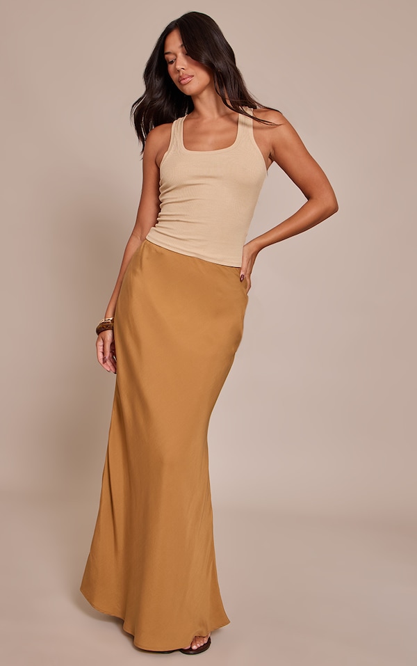 Tan Tencel Basic Maxi Skirt