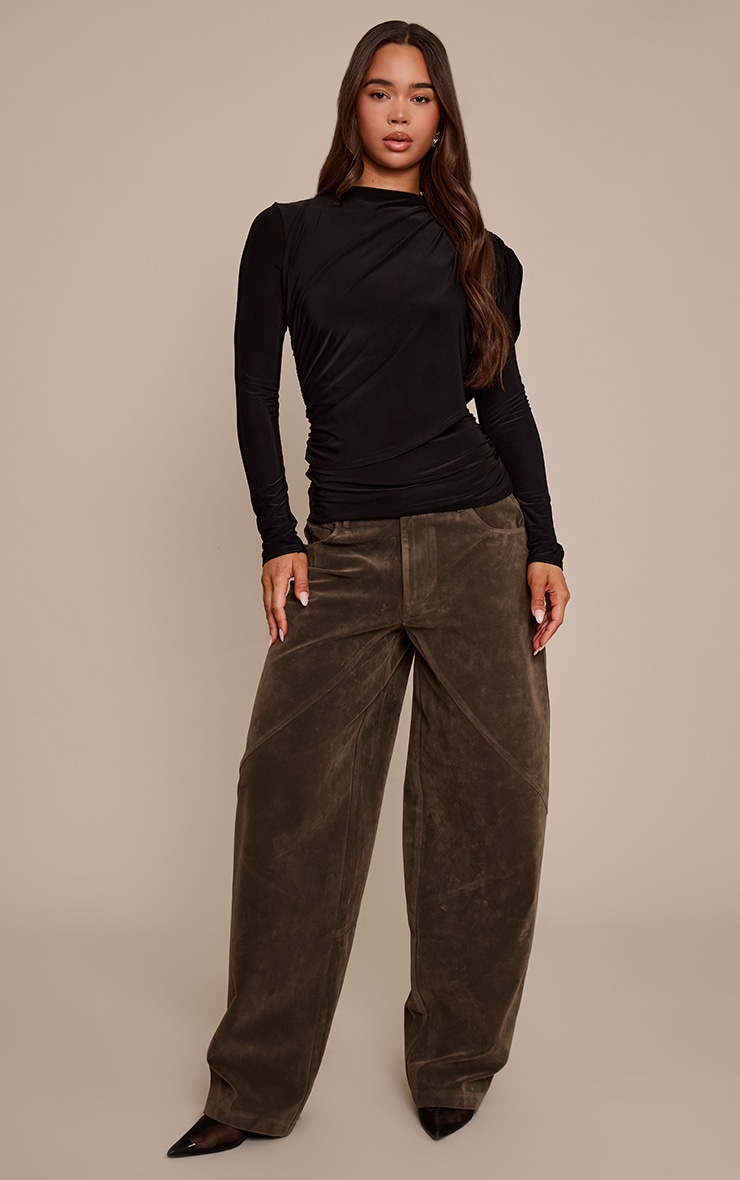 Black Double Layer Slinky Cape Detail Long Sleeve Top  image 3