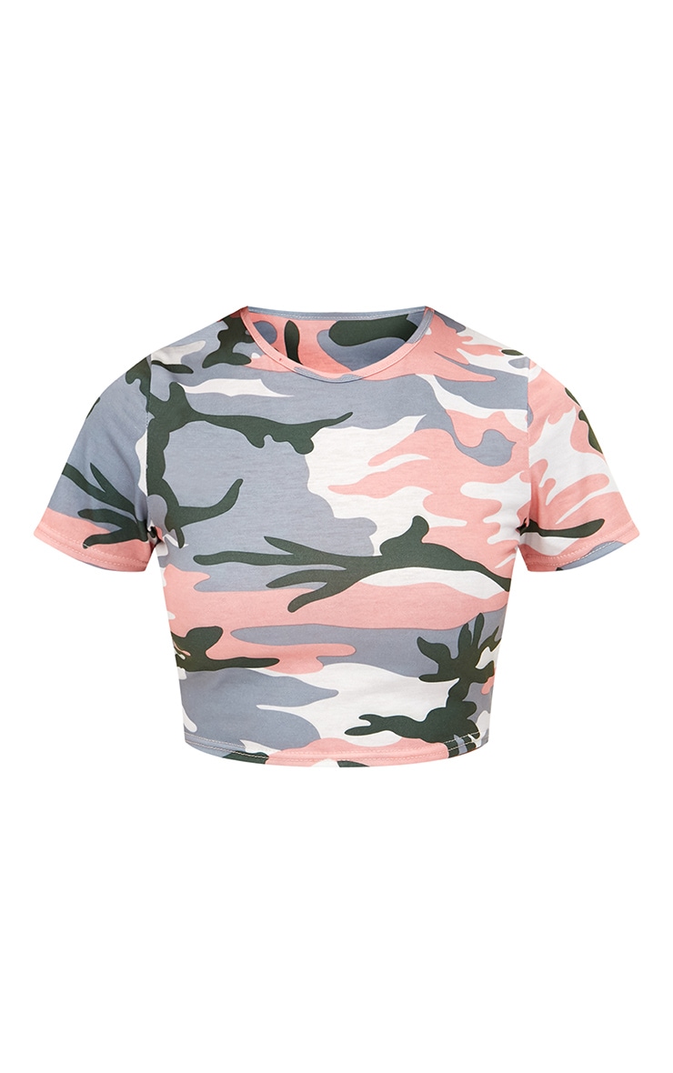 Petite Light Pink Camo Crop Top PrettyLittleThing